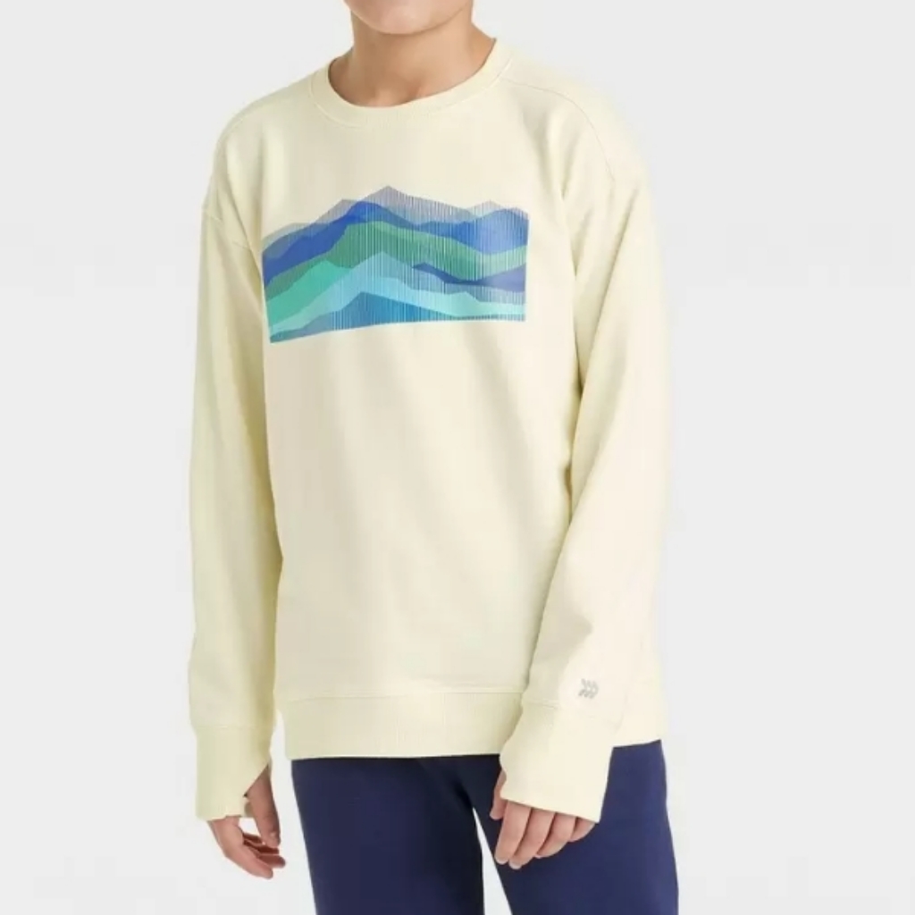Nwt All In Motion Yellow Mountain Print Graphic Longsleeve Top